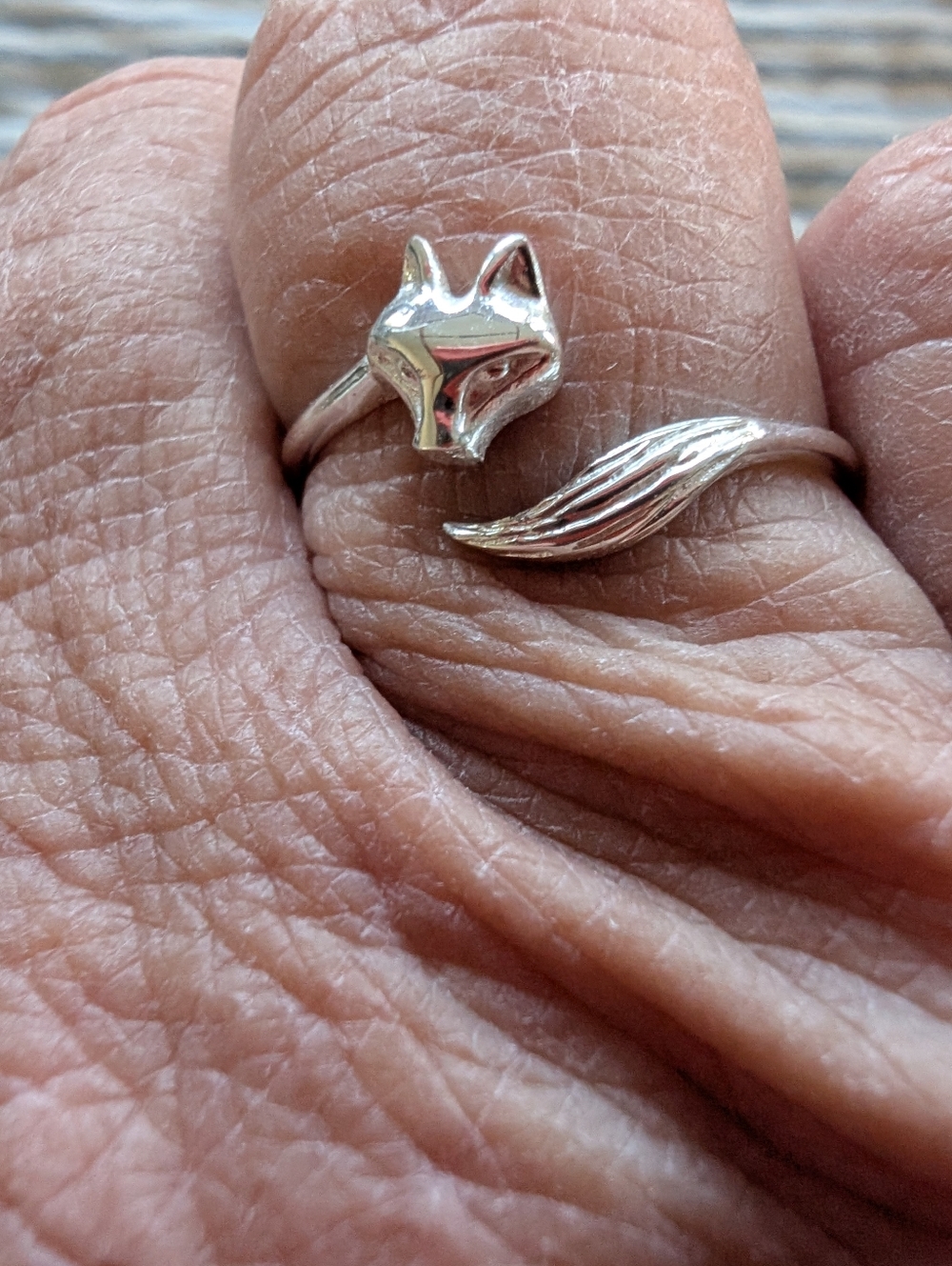 Sterling Silver Fox Head And Bushy Tail Ring